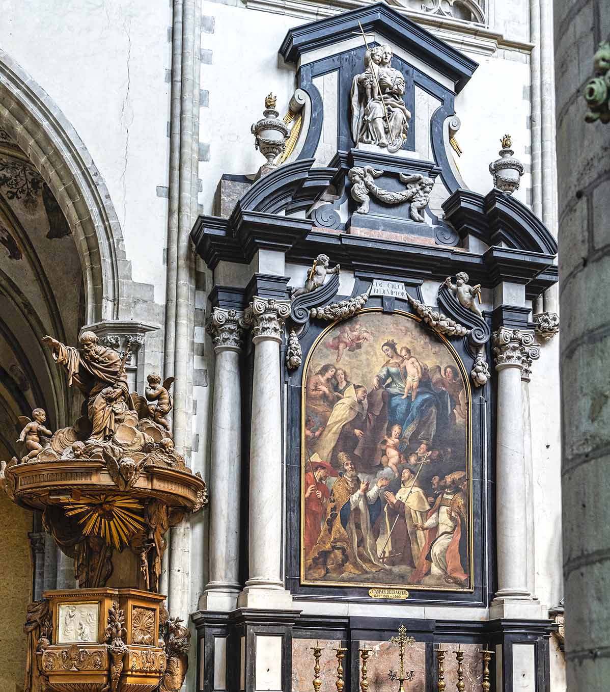 altaar van de Heilige Simon Stock die de scapulier ontvangt uit de handen van de Onze-Lieve-Vrouw van Gaspar de Crayer