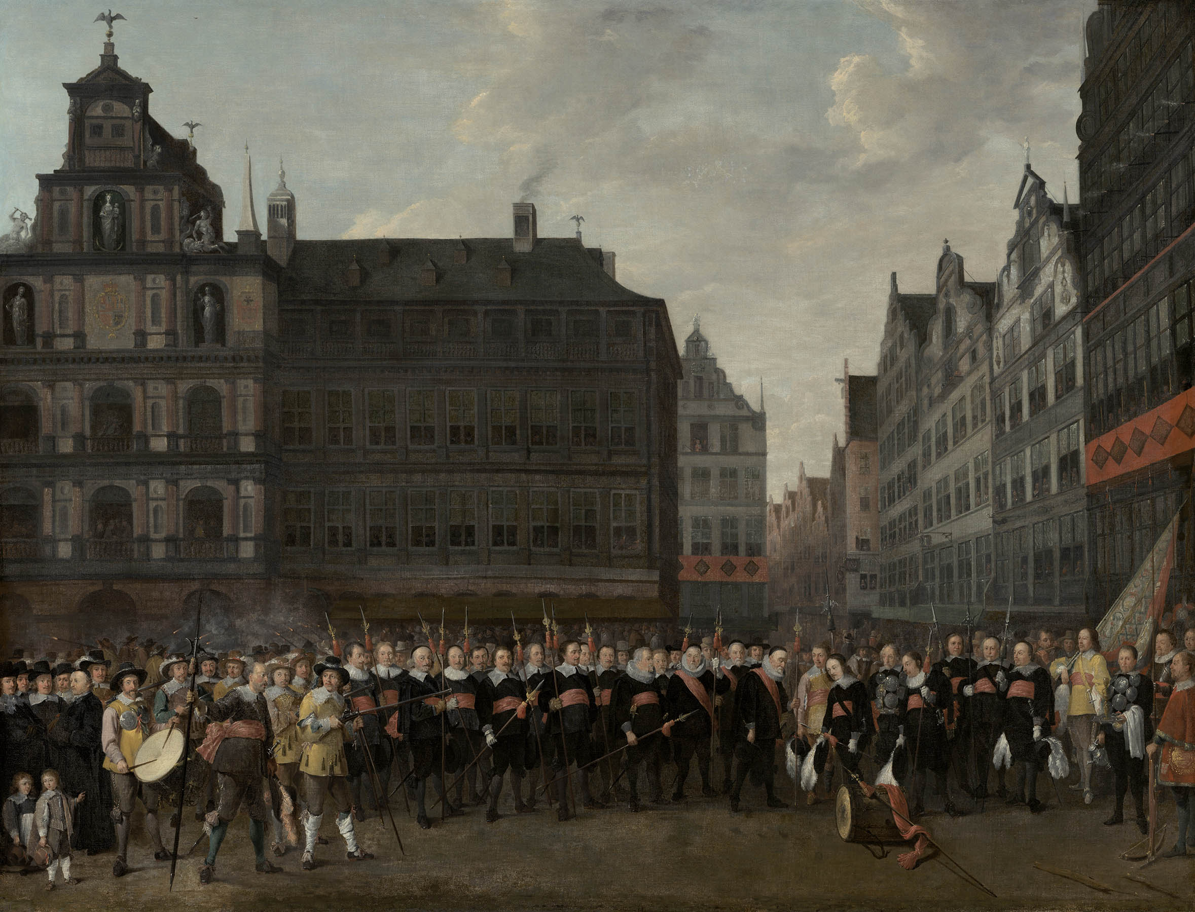 David Teniers II - De leden van De Oude Voetboog brengen hulde aan hun weldoener Godfried Snyders op de Grote Markt te Antwerpen